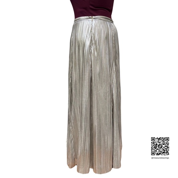 Anthropologie (Size 14 - EUC) Gigi Silver Metallic Pleated Midi Skirt - Picture 4 of 12